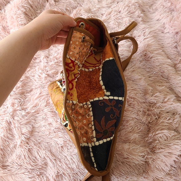 Boho quilt style faux leather adjustable backpack - Picture 6 of 8